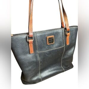 Dooney & Bourke Black Tote with Tan Straps